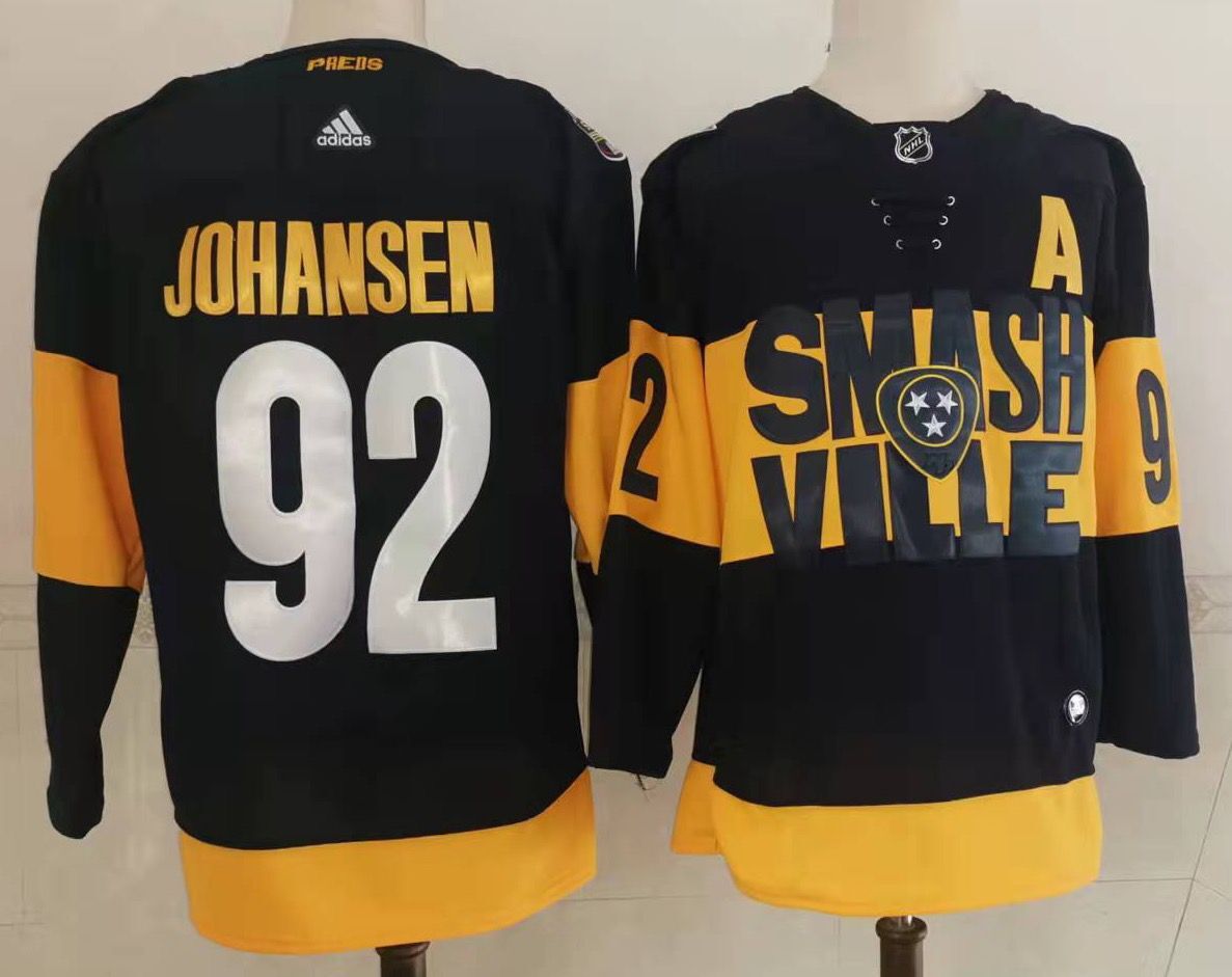 Men Nashville Predators 92 Johansen Black New 2022 Adidas NHL Jersey